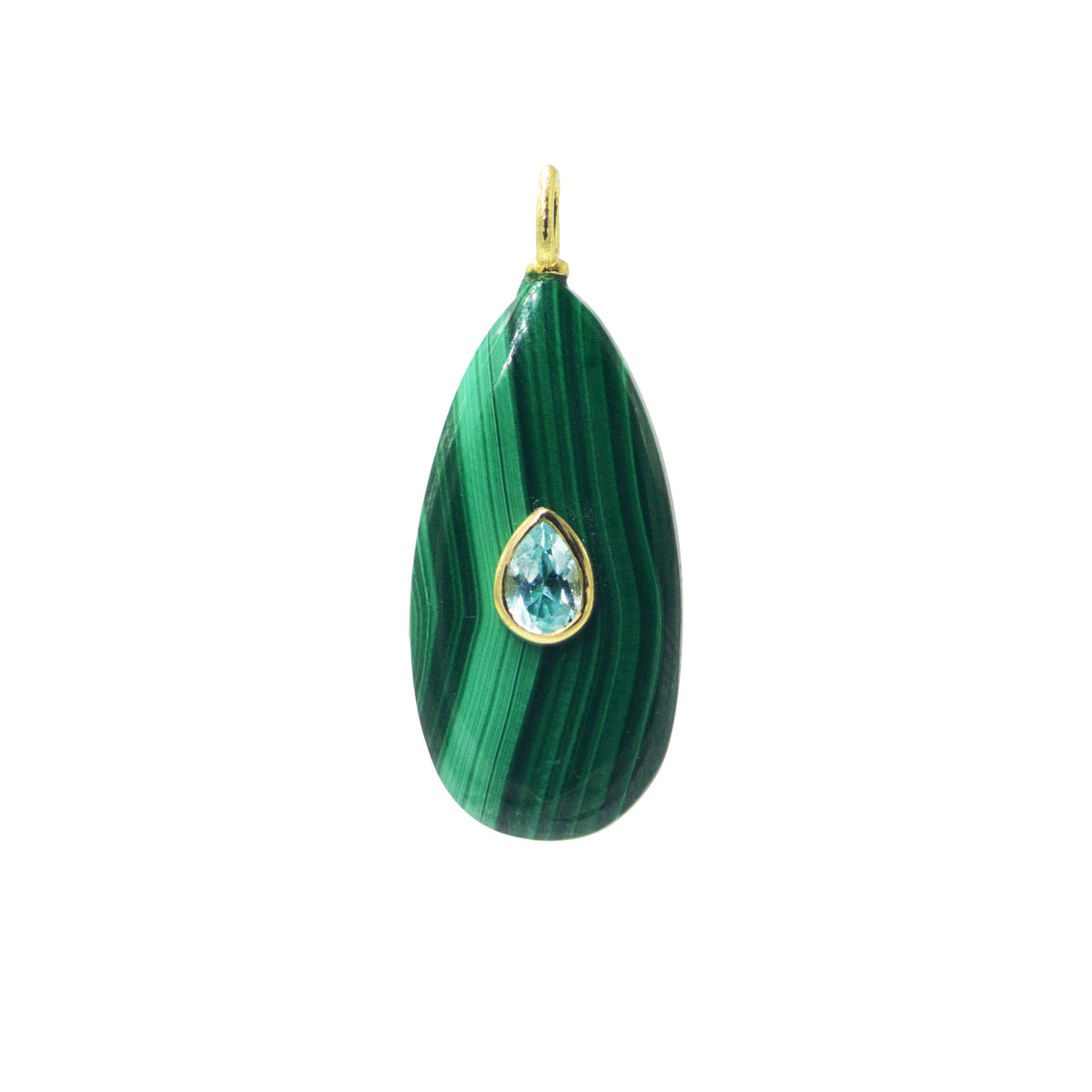 Malachite Pendant and Raya Gemstone Necklace Elongated Pear