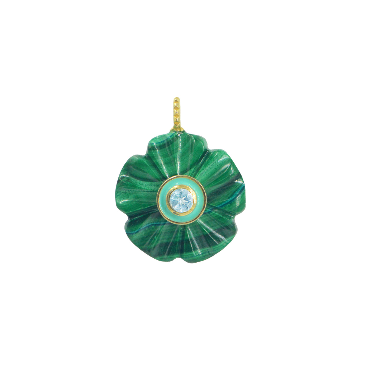 Malachite Gemstone Pendant With Topaz Flower