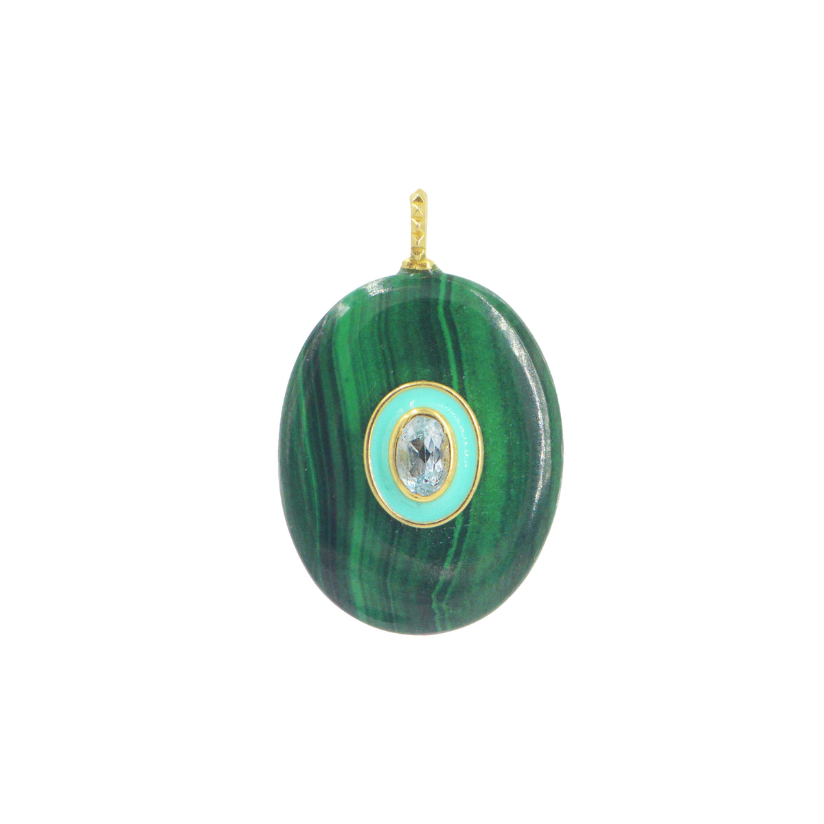 Malachite Gemstone Pendant With Topaz Oval