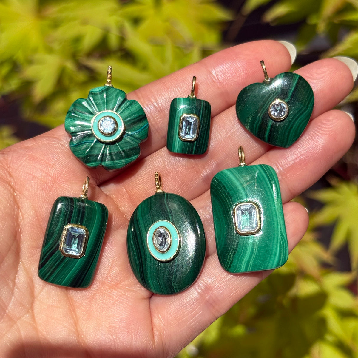 Malachite Gemstone Pendant With Topaz All Shapes
