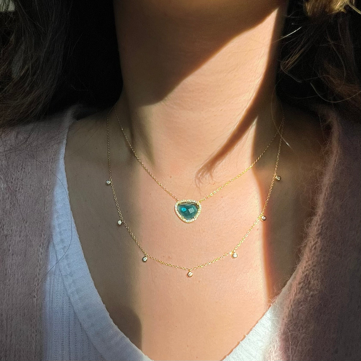 Marina Lab Created Gemstone Necklace With Crystals London Blue