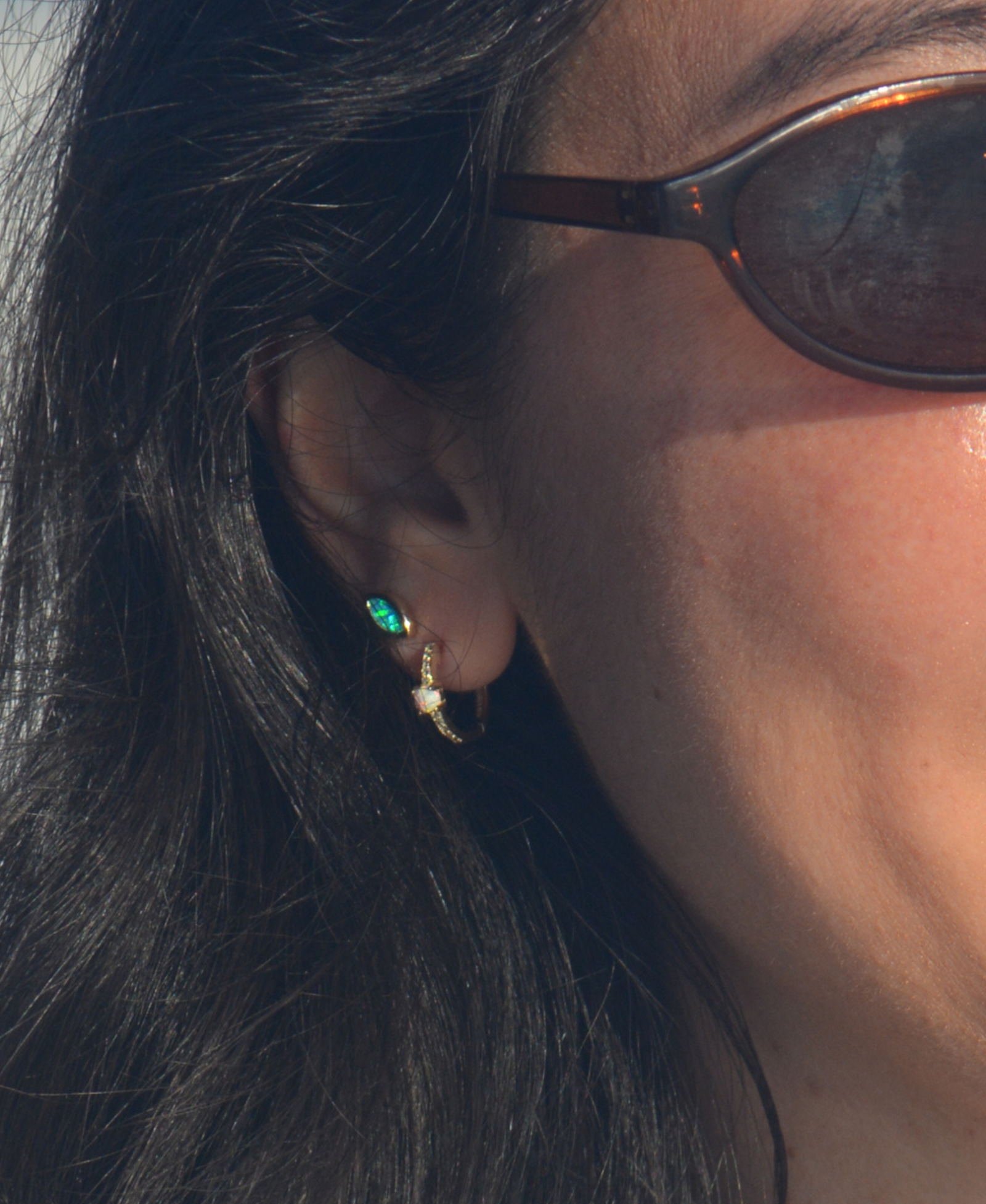 opal marquise stud earrings in black gold