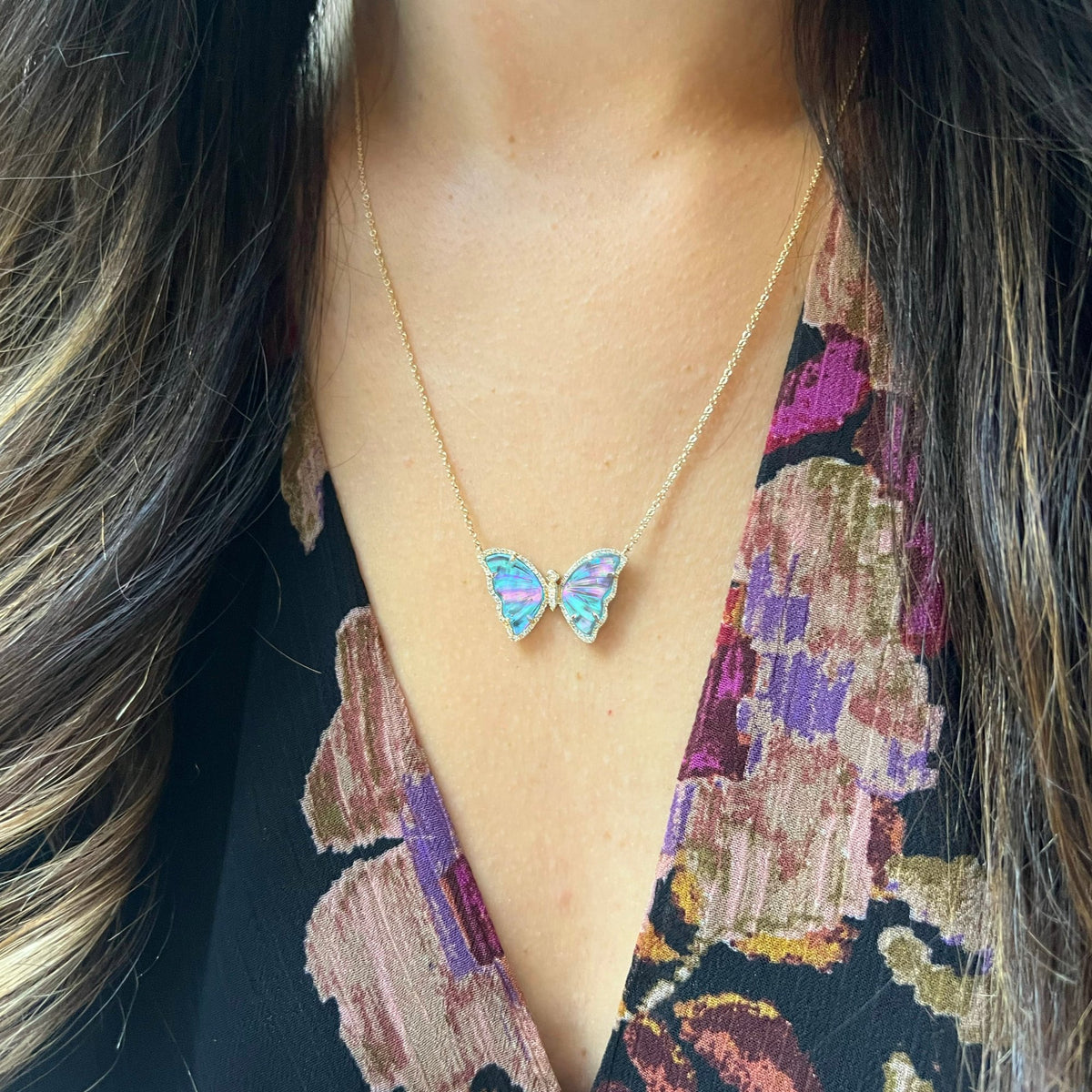 Mermaid Ocean Topaz Butterfly Necklace With Diamonds
