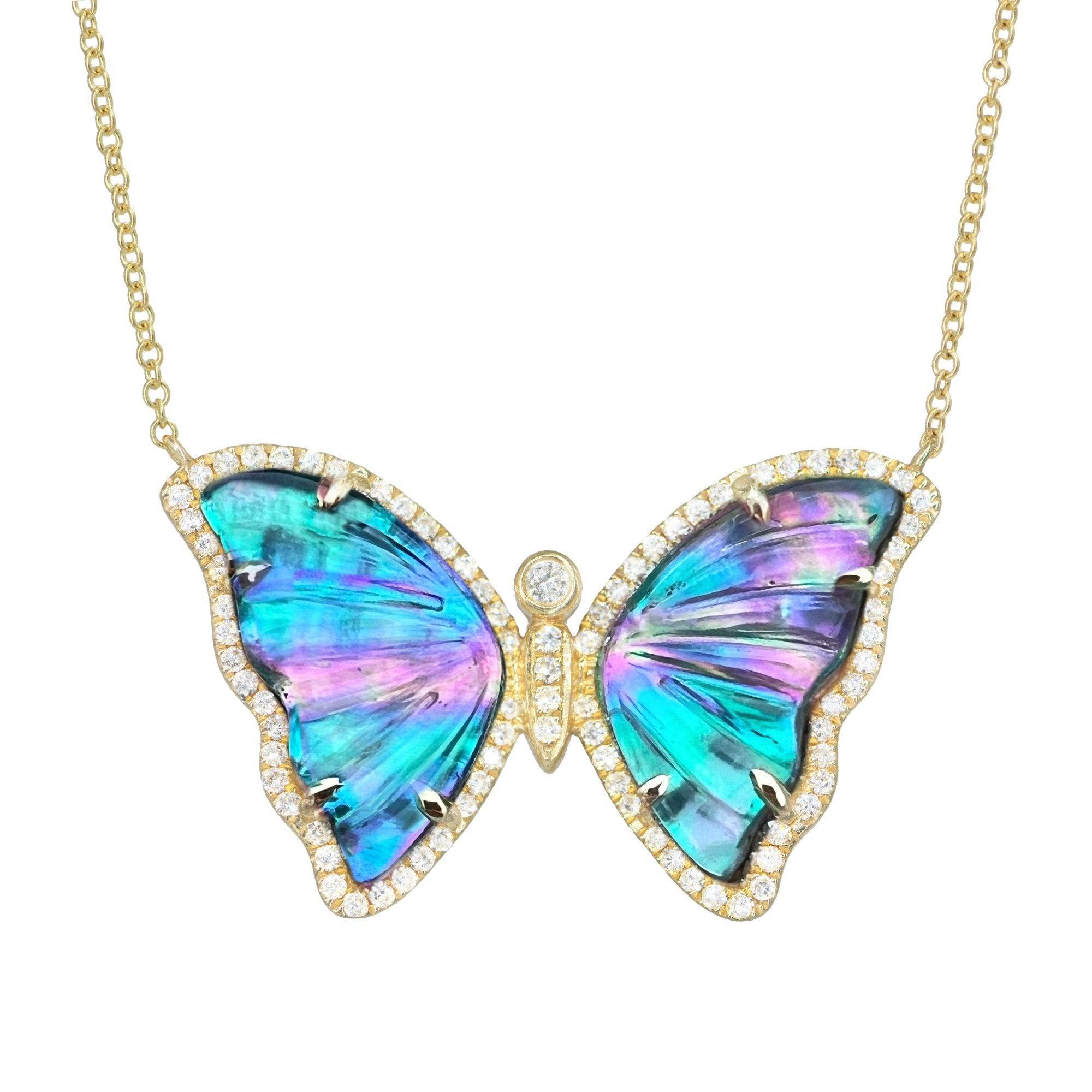 Mermaid Ocean Topaz Butterfly Necklace With Diamonds