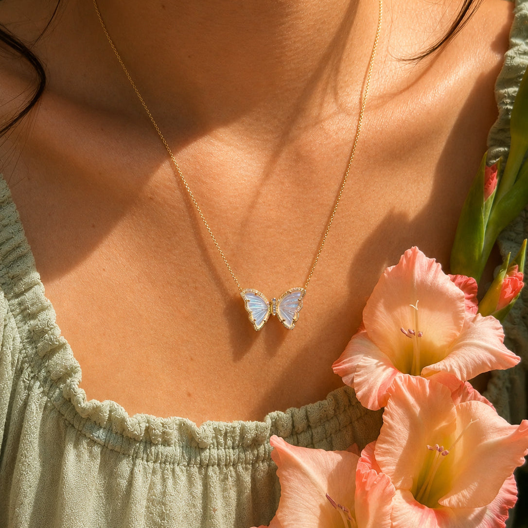 Moonstone Diamond Butterfly Necklace