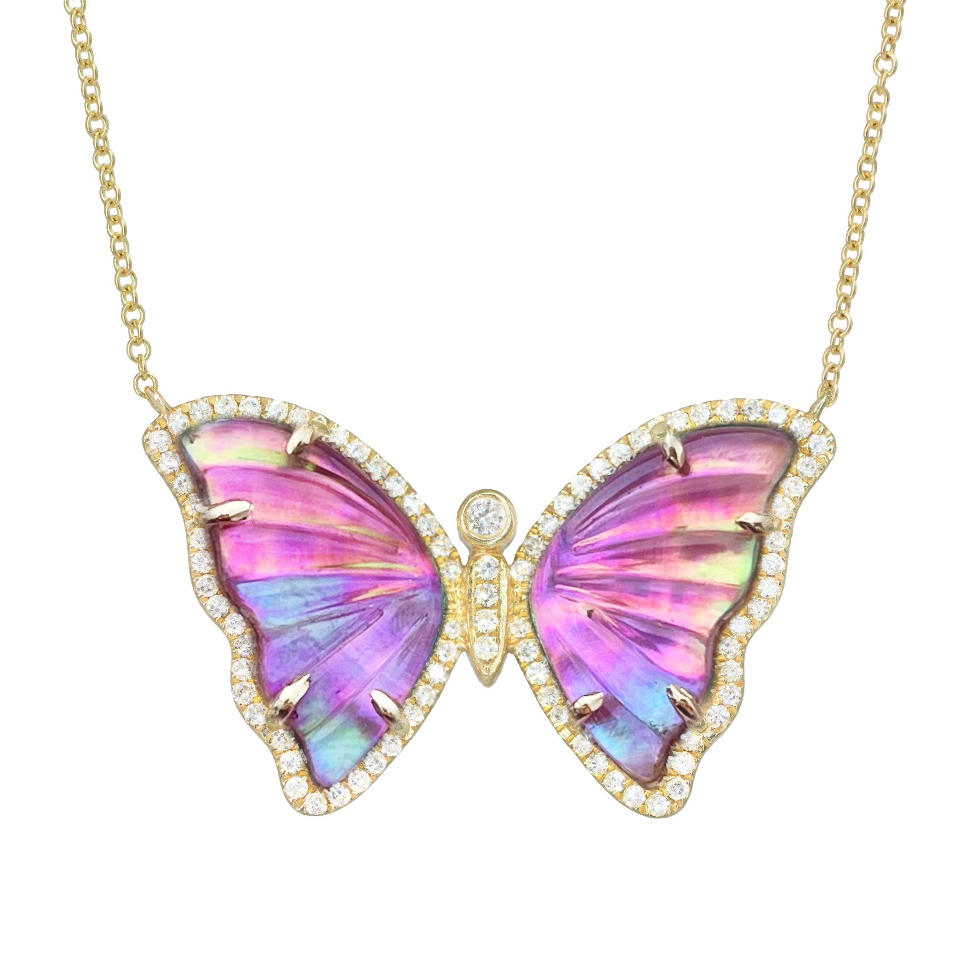 Pink Sunset Topaz Butterfly Necklace With Diamonds