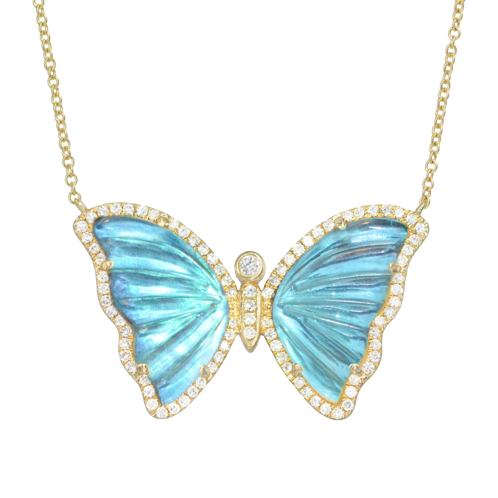 Mermaid Tail Butterfly Necklace with Diamonds - Swiss Blue Topaz