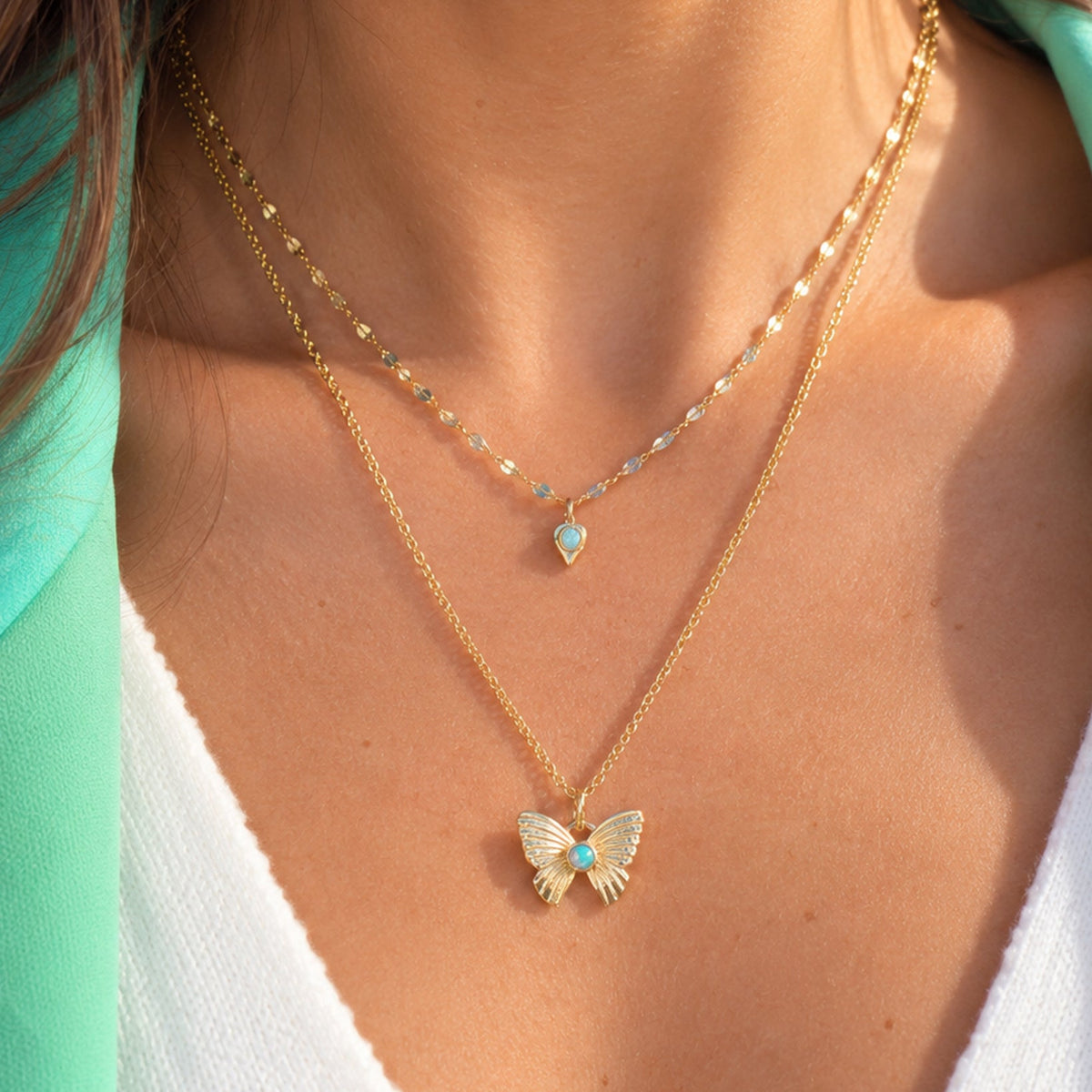 metamorphosis double layering necklace opal butterfly cocoon sparkle mirror chain