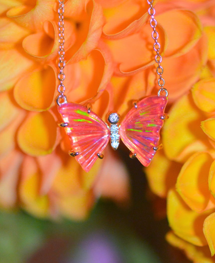 Prism Opal Butterfly Necklace With Prongs