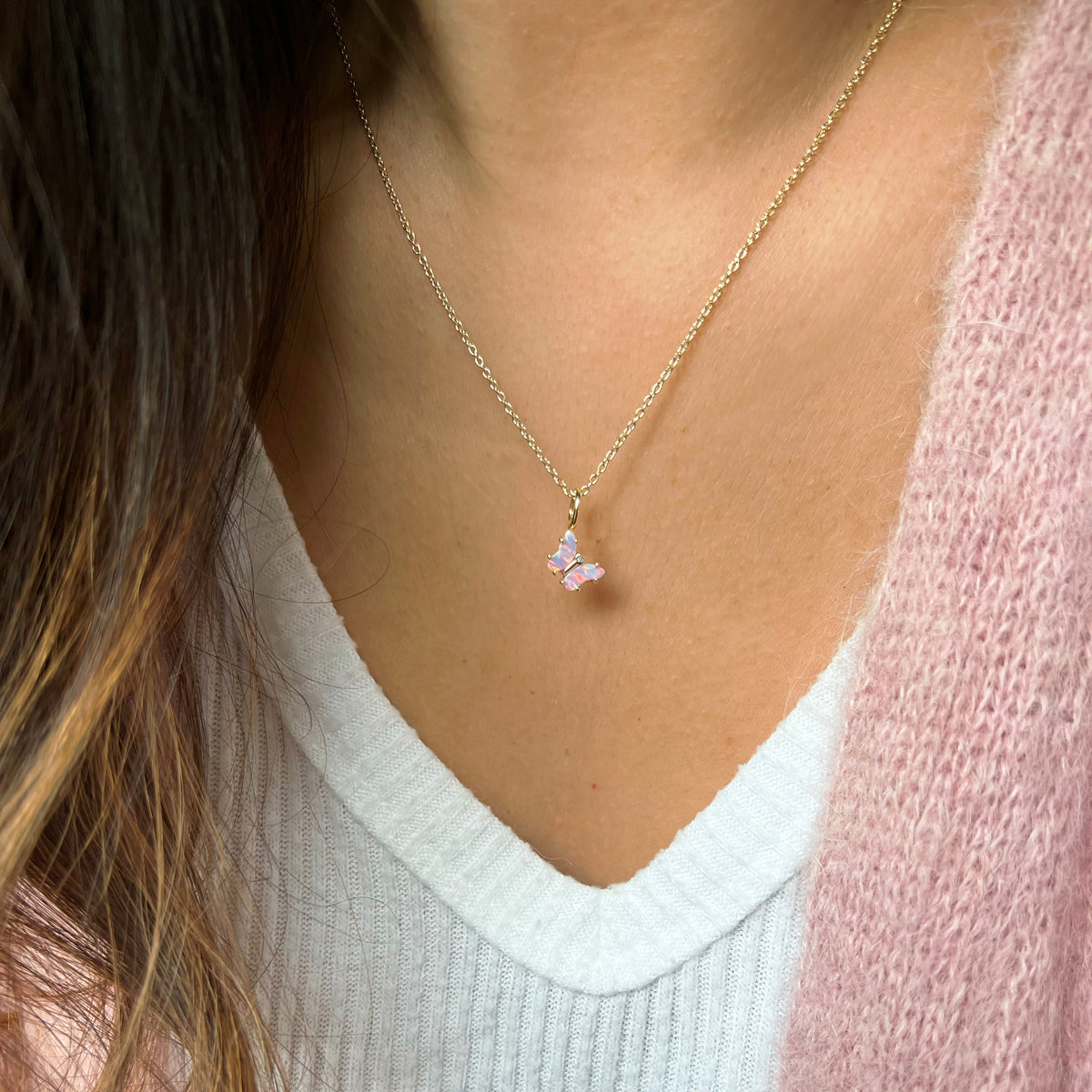 Mini Opal Butterfly Charm Necklace