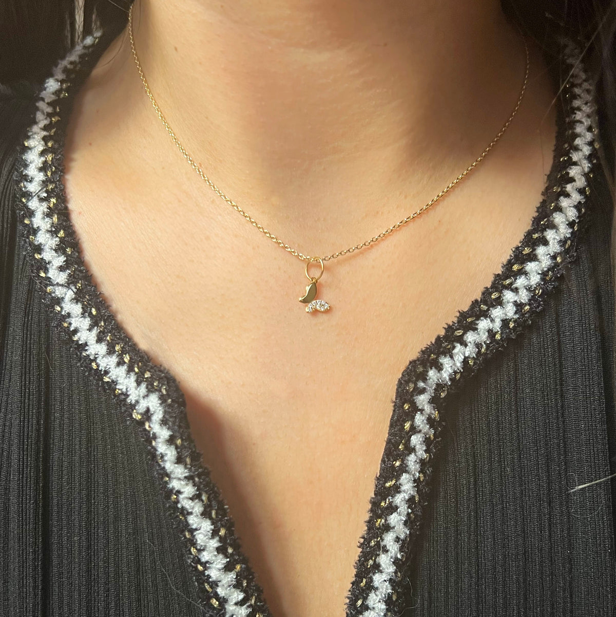 Mini Butterfly Charm Necklace With Crystals