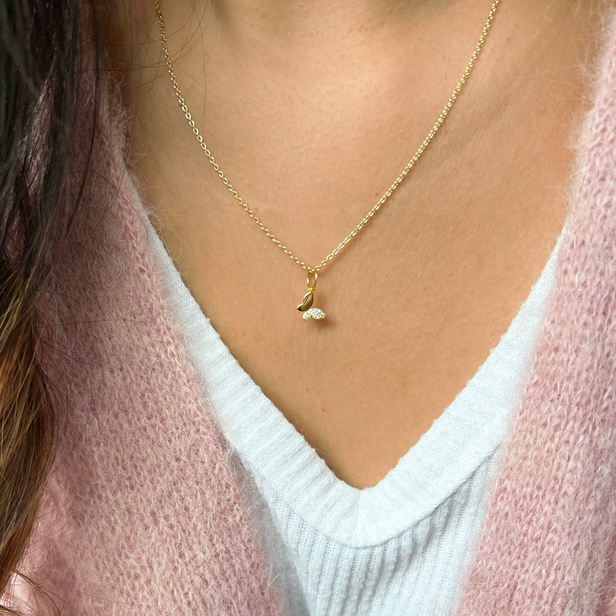 Mini Butterfly Charm Necklace With Crystals