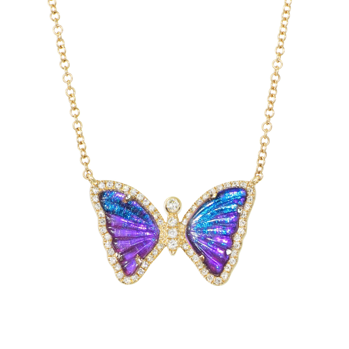 Mini Vivid Purple Amethyst Butterfly Necklace with Diamonds