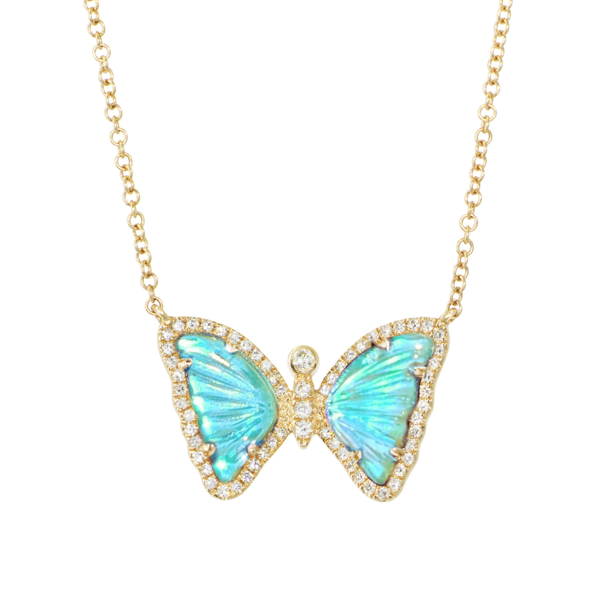 Mini Mermaid Tail Butterfly Necklace with Diamonds - Swiss Blue Topaz