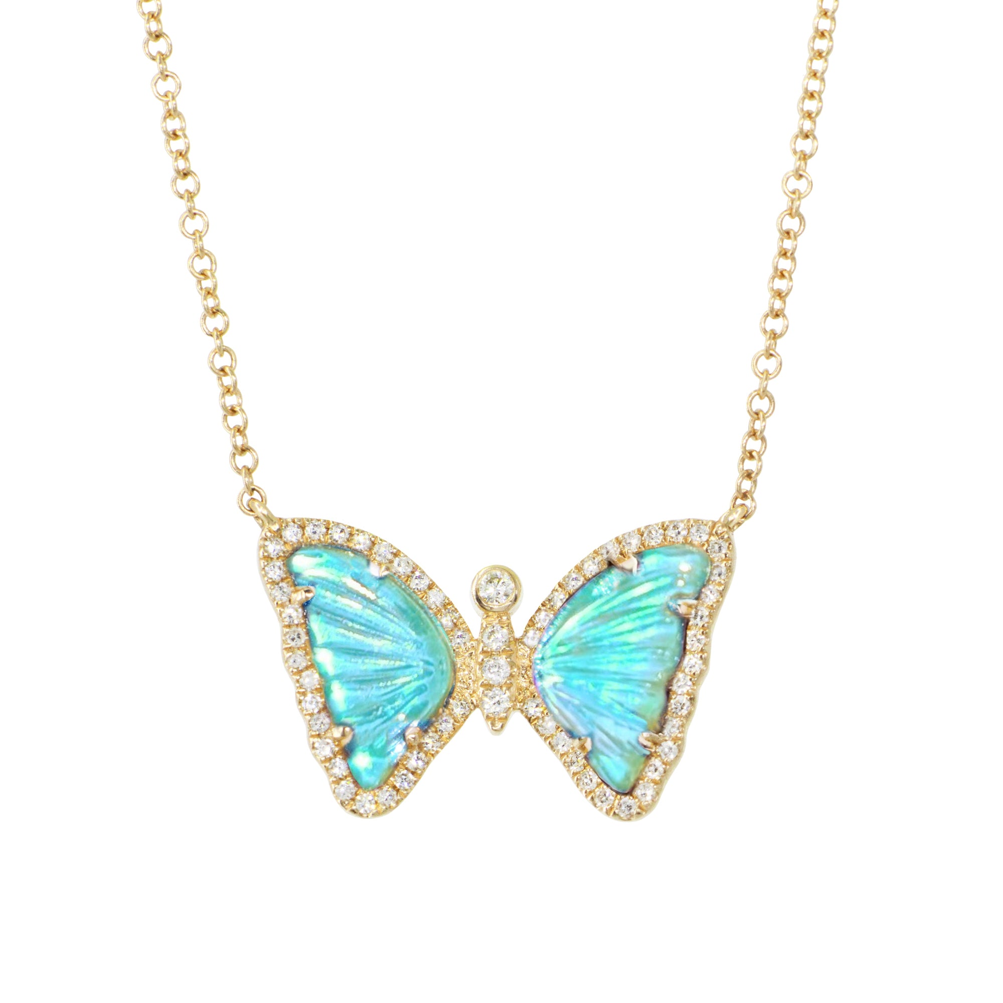 Mini Mermaid Tail Butterfly Necklace with Diamonds - Swiss Blue Topaz