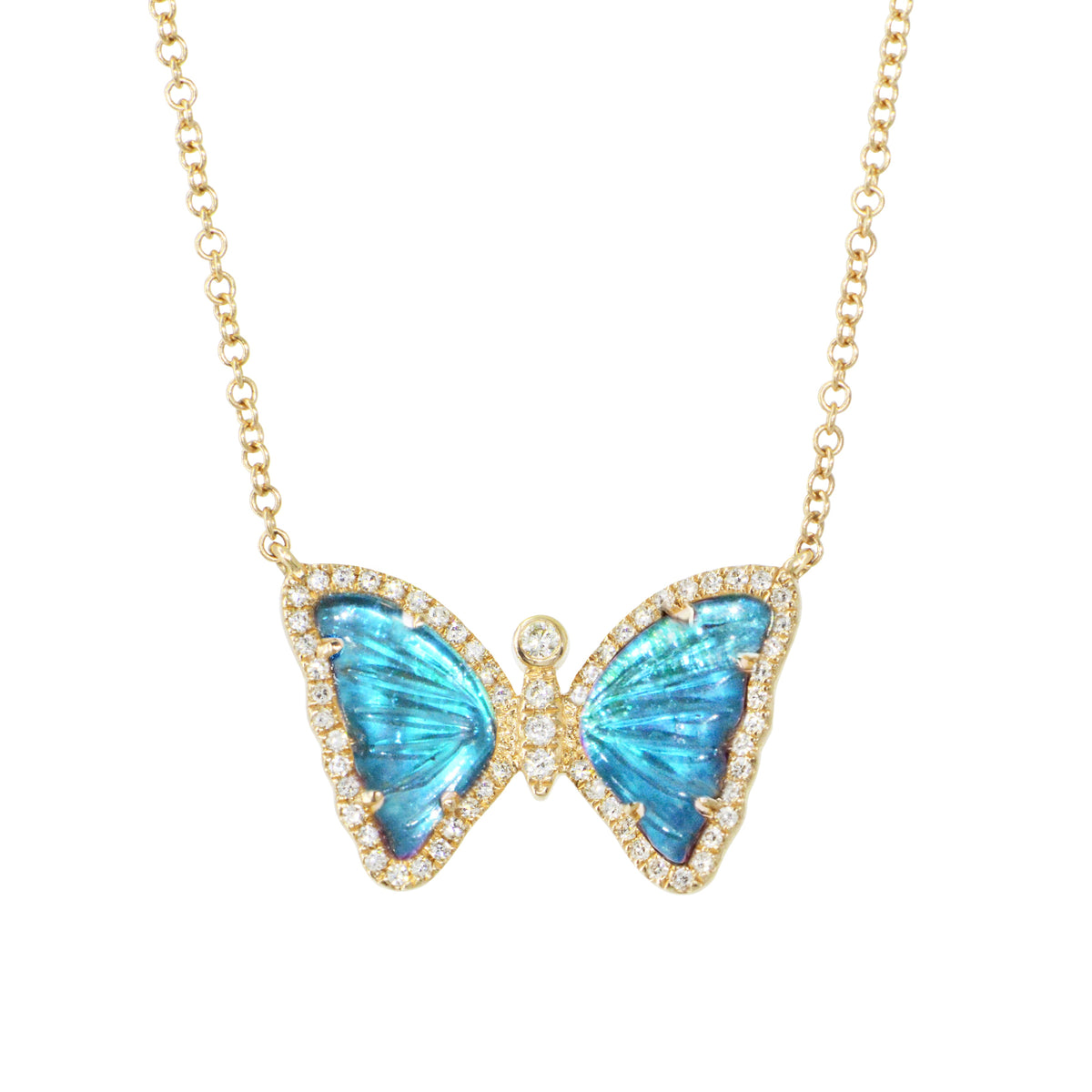 Mini Sparkling Aqua Swiss Blue Butterfly Necklace with Diamonds