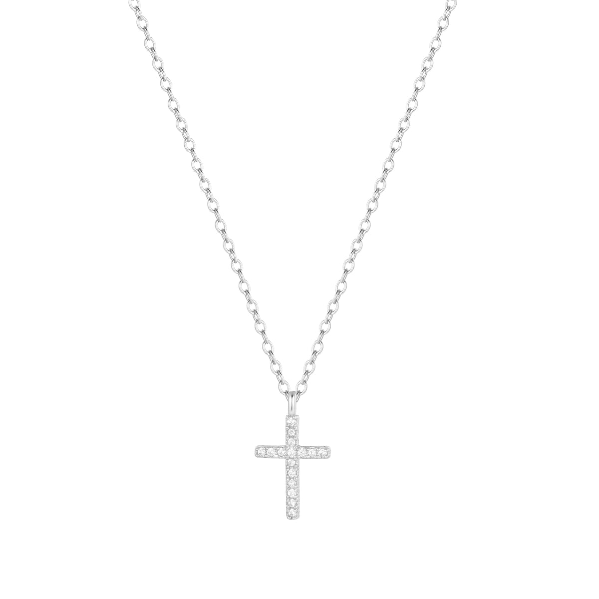 Mini cross necklace with crystals silver