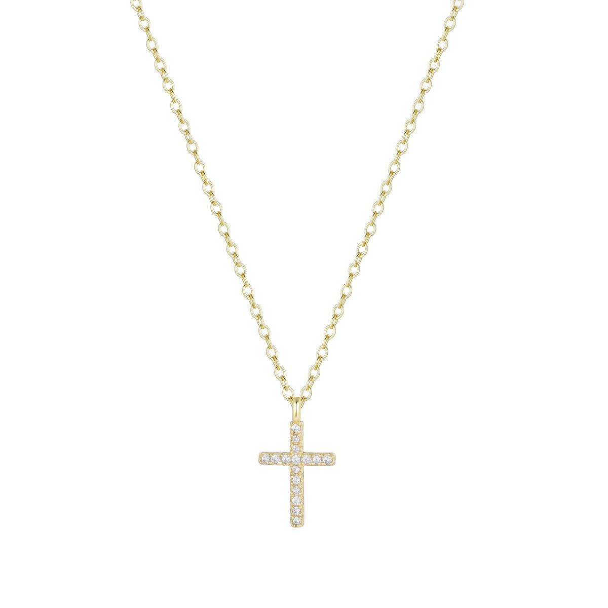 Mini cross necklace with crystals gold