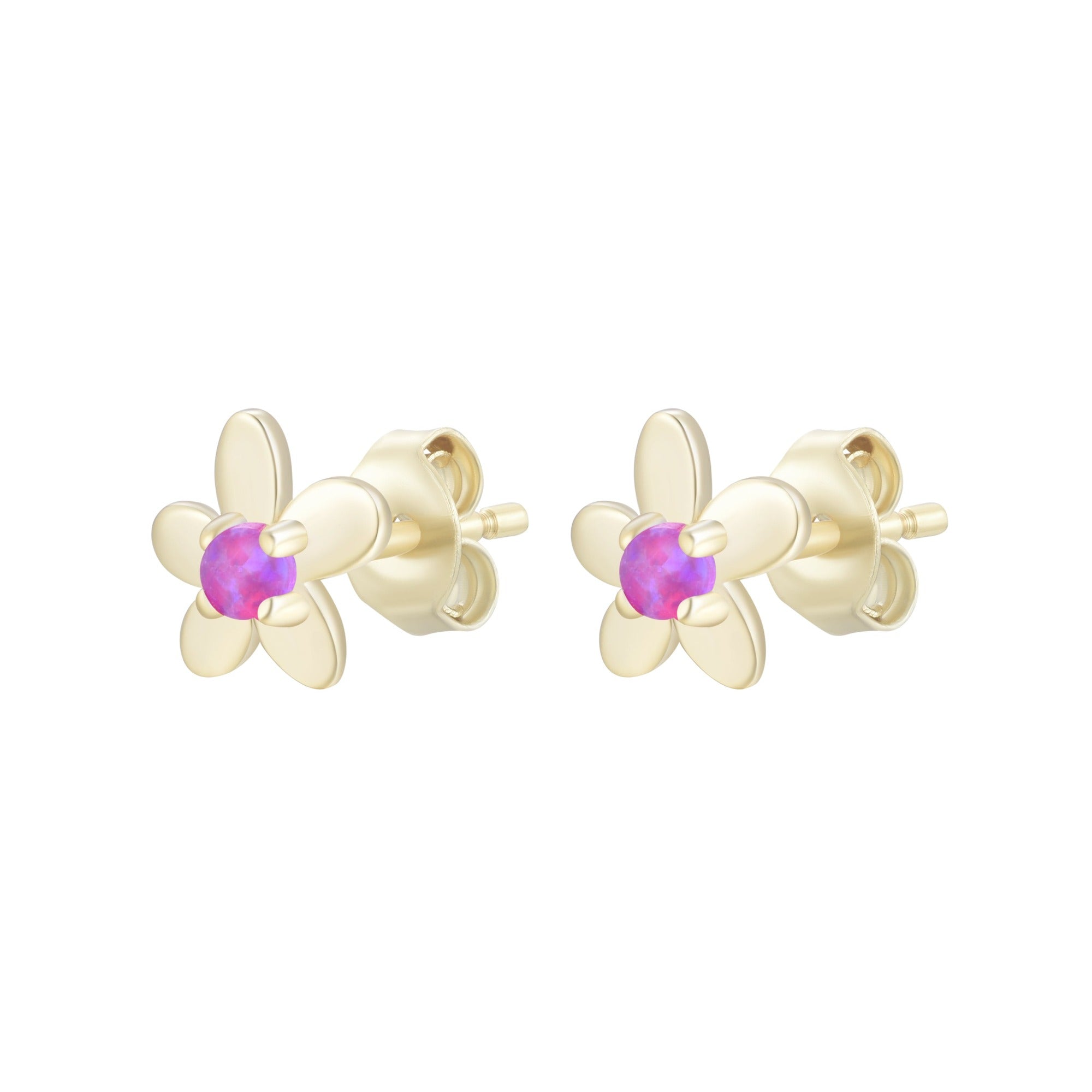 mini flower stud earrings with opal fuchsia