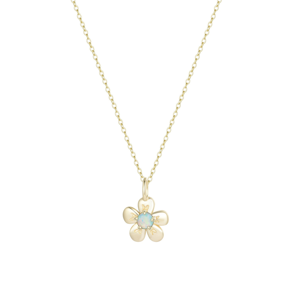 Mini flower opal charm necklace
