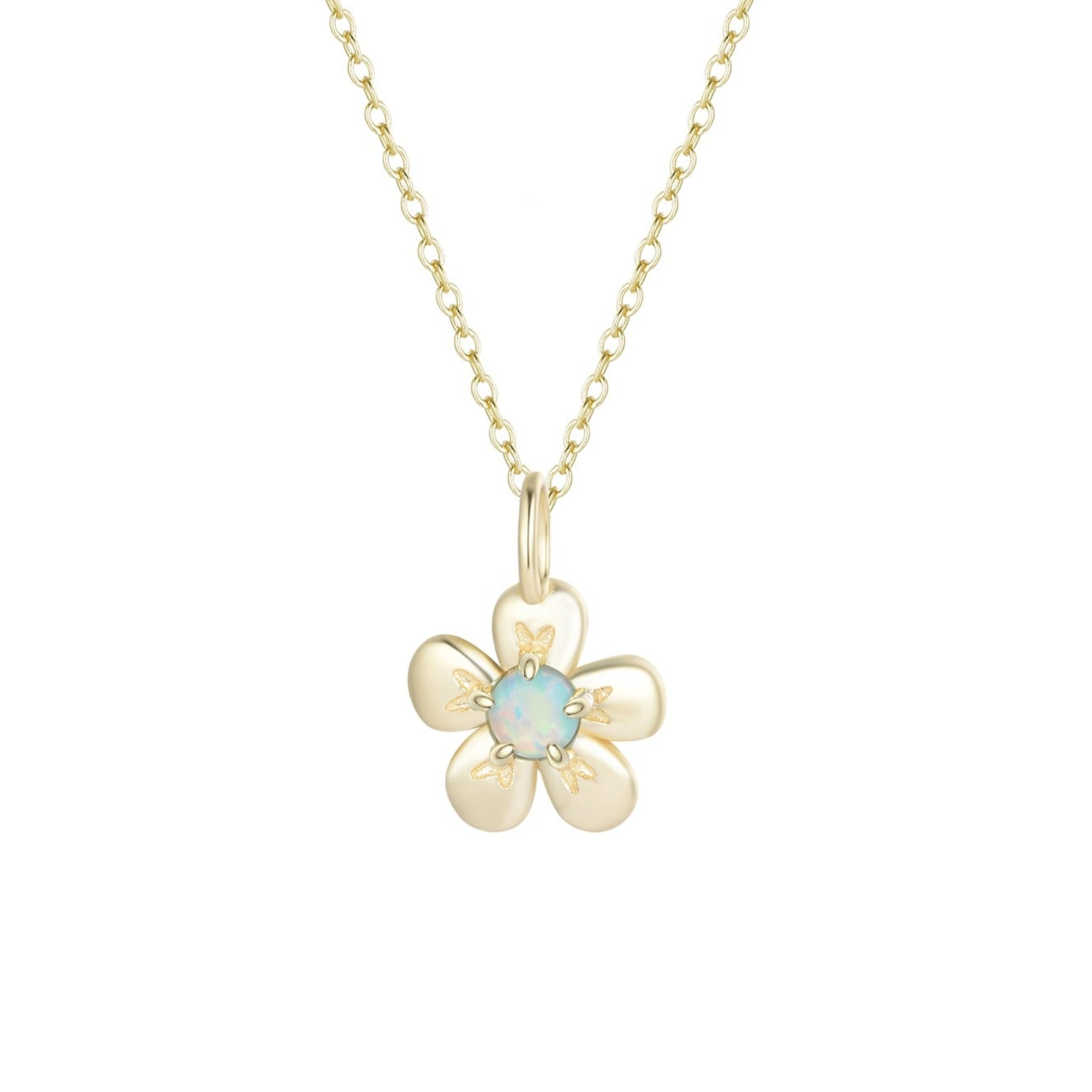 Opal Flower Charm Necklace