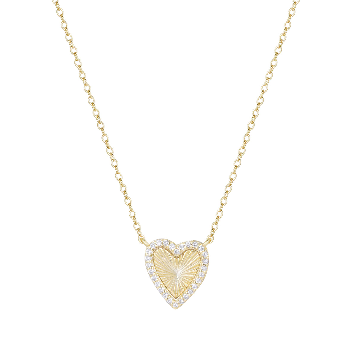 Mini Fluted Heart Necklace With Crystals