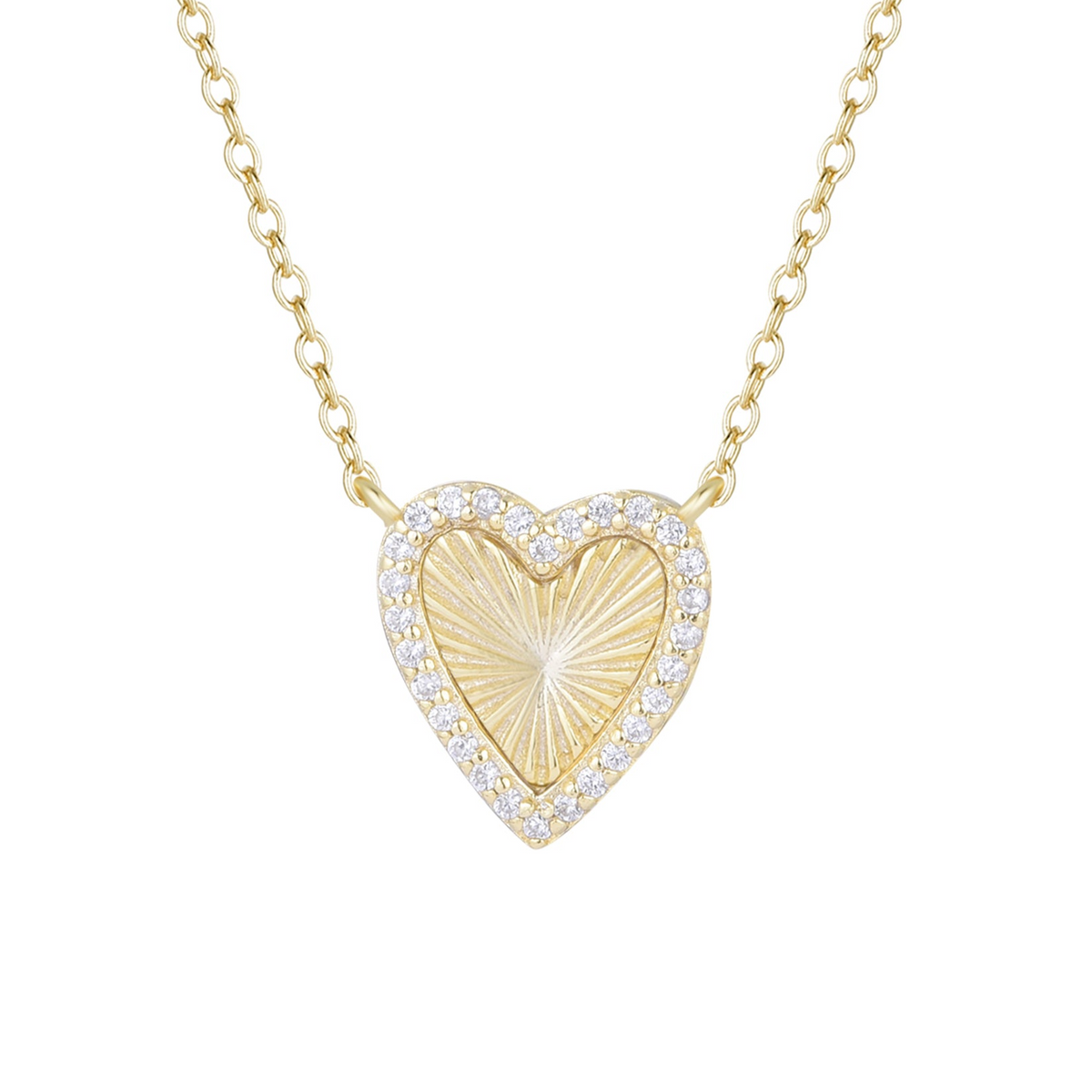 Mini Fluted Heart Necklace With Crystals