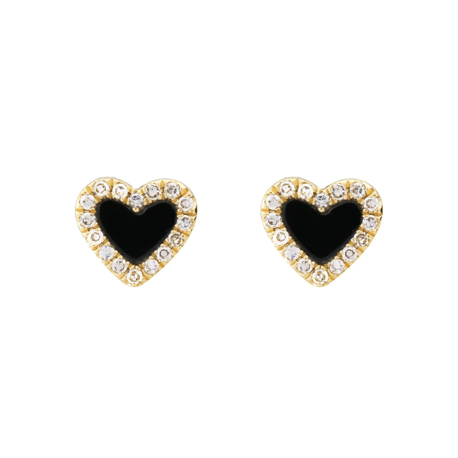 Mini Diamond and Black Onyx Heart Stud Earrings - KAMARIA