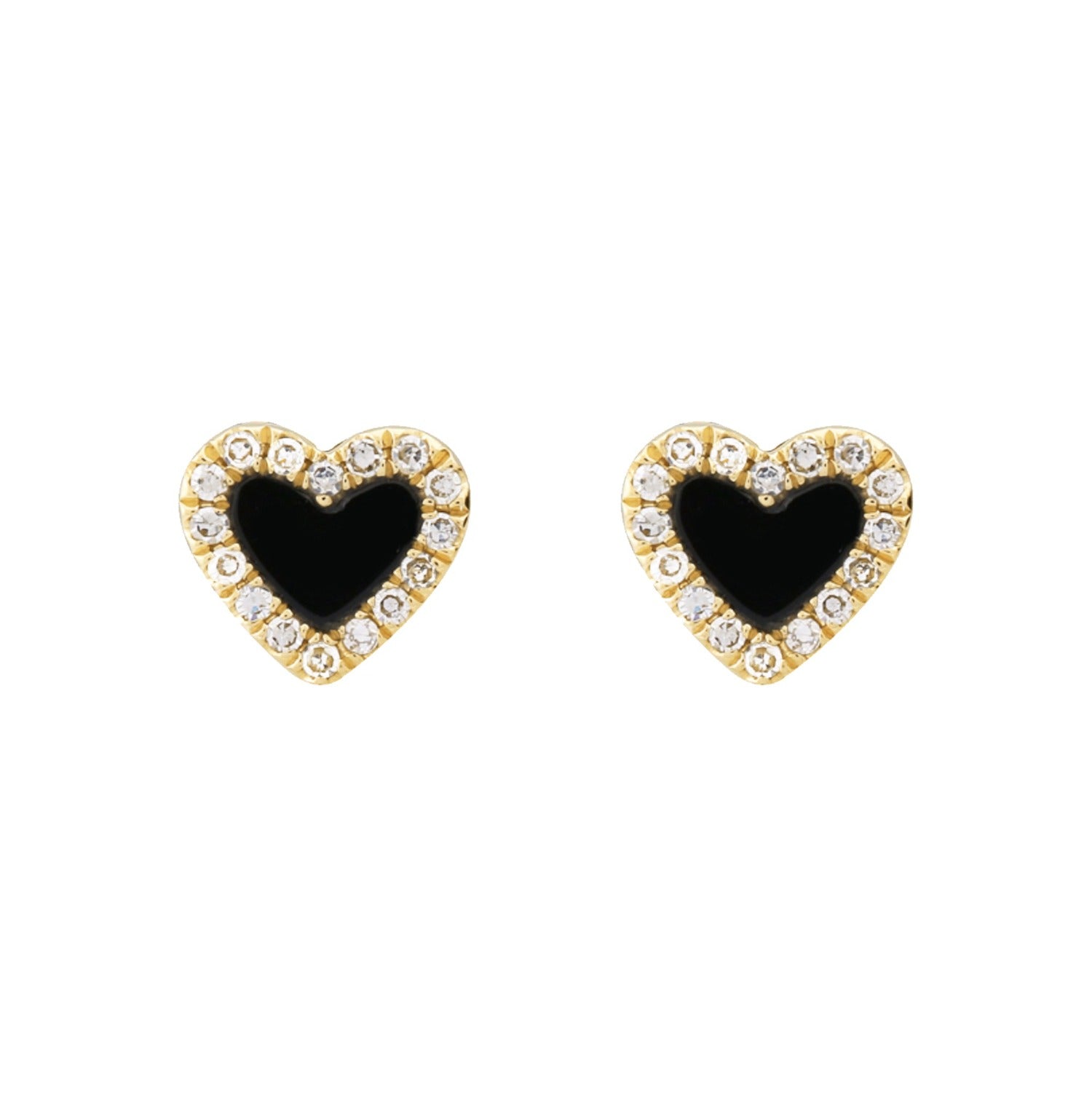 Mini heart stud earrings in black onyx with diamonds