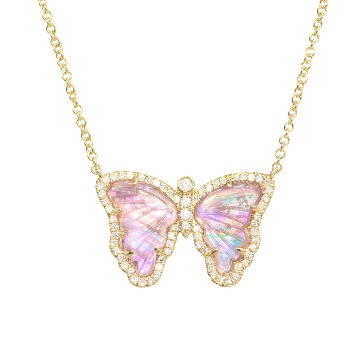 mini lavender butterfly necklace with pearl and diamonds