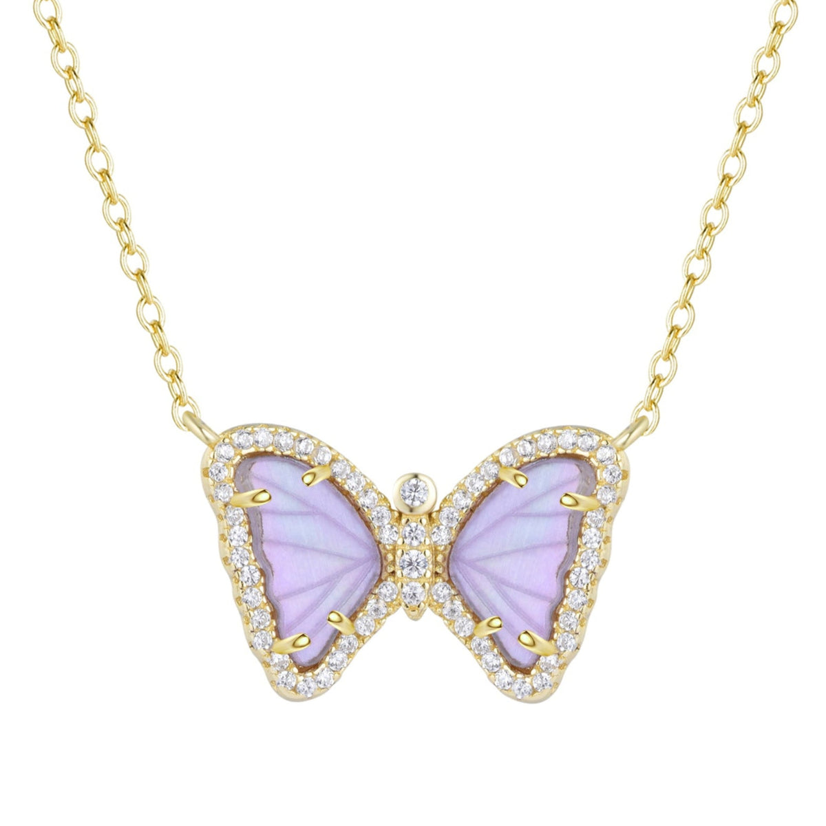 Mini Mother-of-Pearl Butterfly Necklace lavender