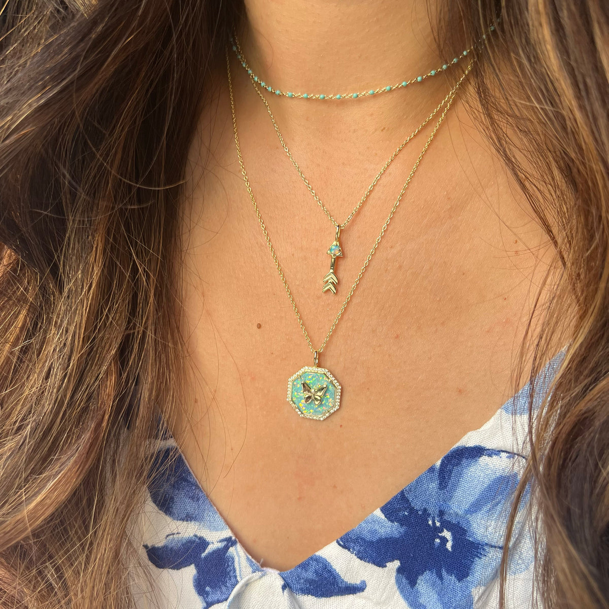 mini opal arrow charm necklace layered