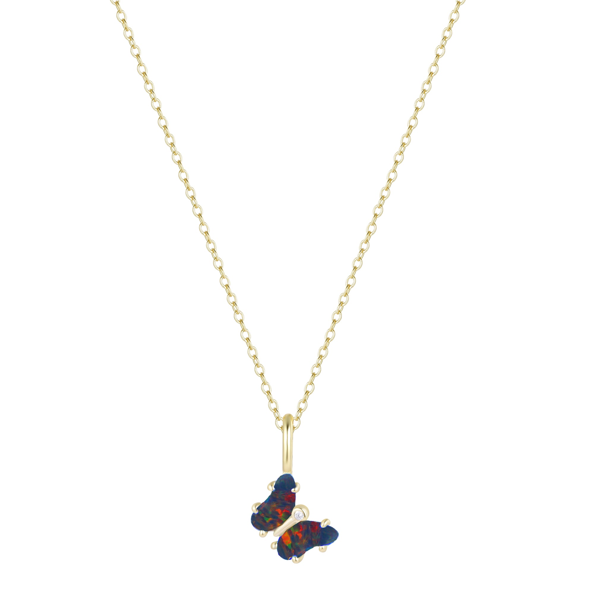 mini opal butterfly charm necklace fuchsia