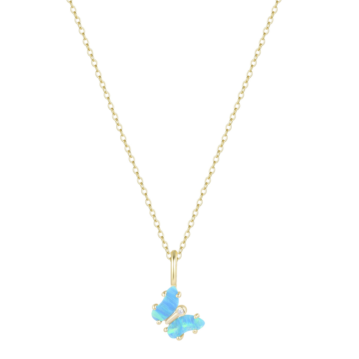 mini opal butterfly charm necklace blue green