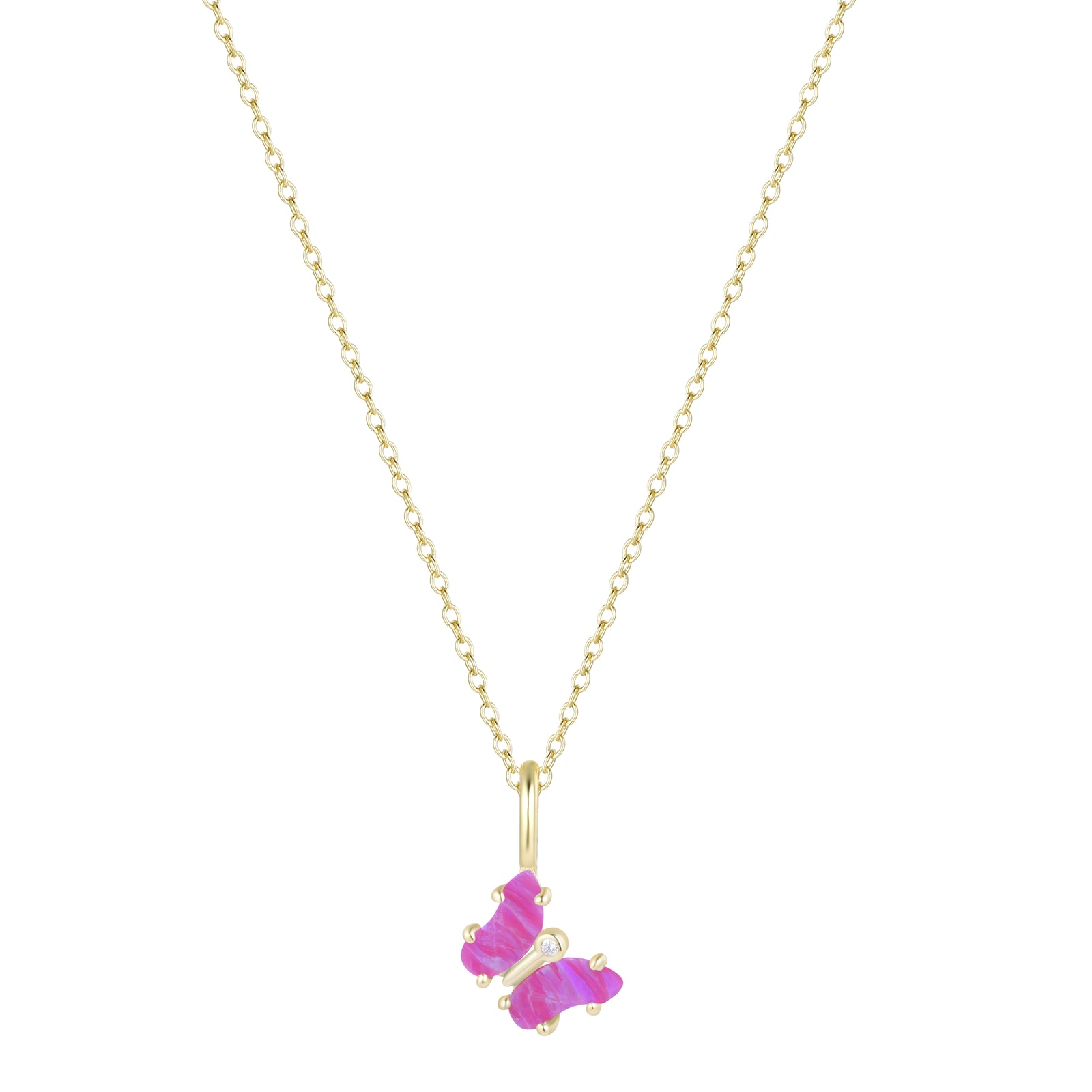 mini opal butterfly charm necklace fuchsia