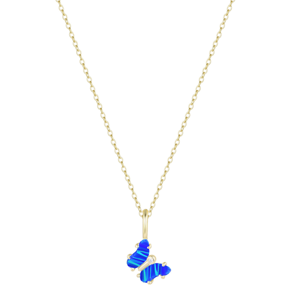 mini opal butterfly charm necklace indigo