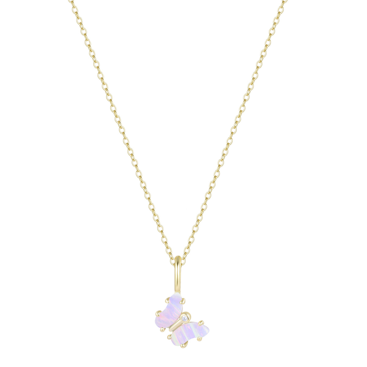 mini opal butterfly charm necklace lavender
