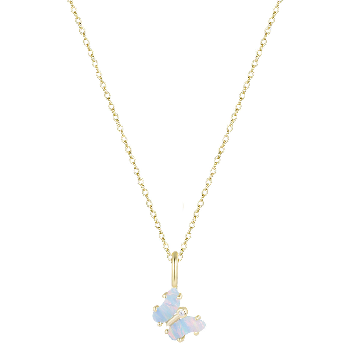 mini opal butterfly charm necklace light blue