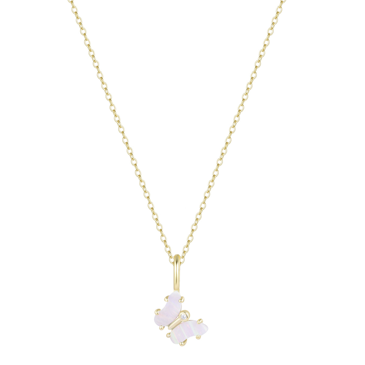 mini opal butterfly charm necklace light pink