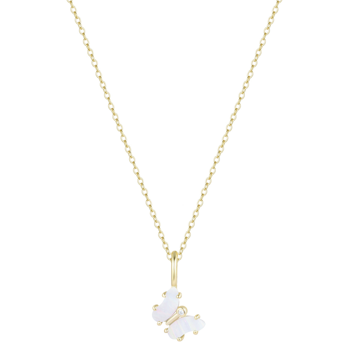 mini opal butterfly charm necklace white