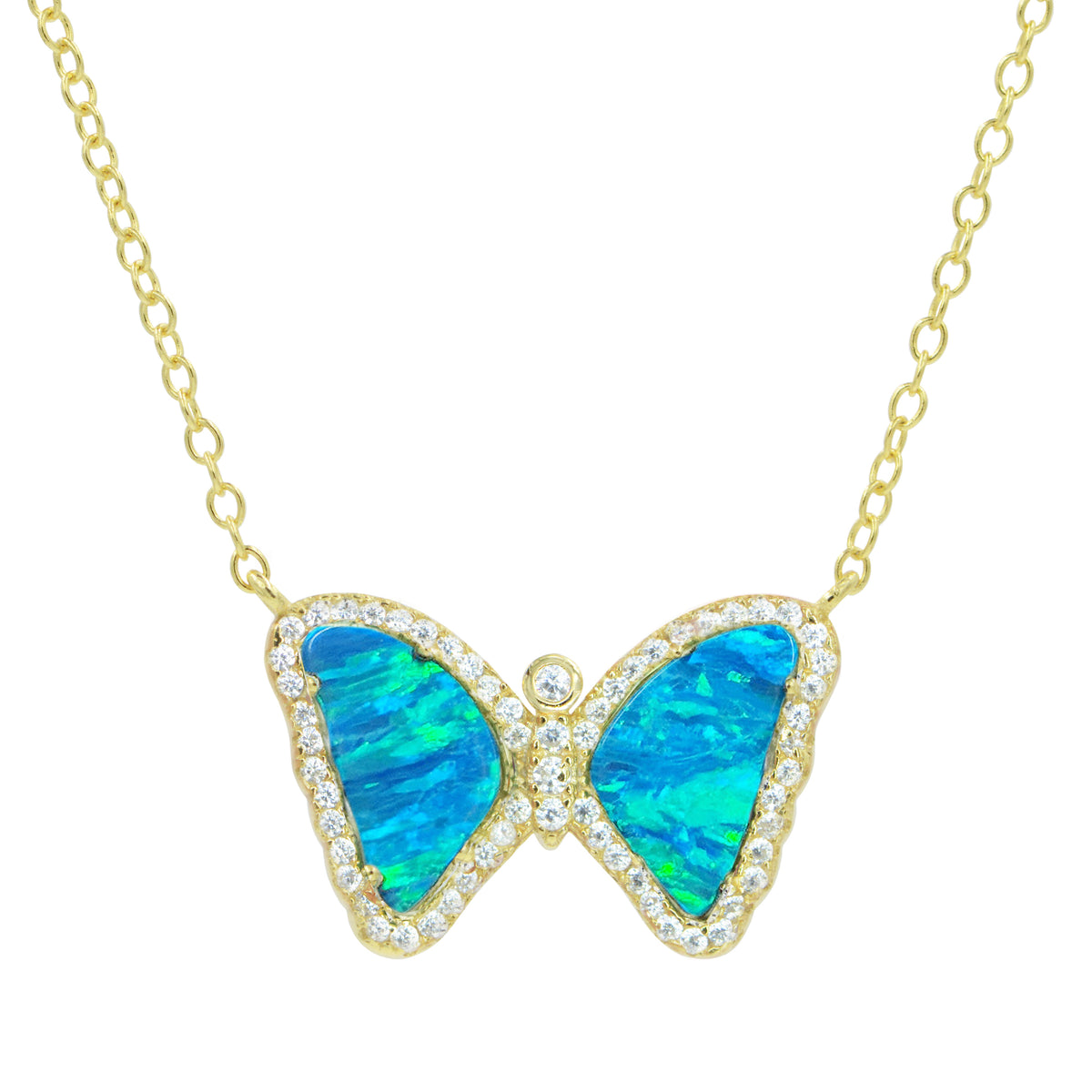 Mini opal butterfly necklace blue green gold