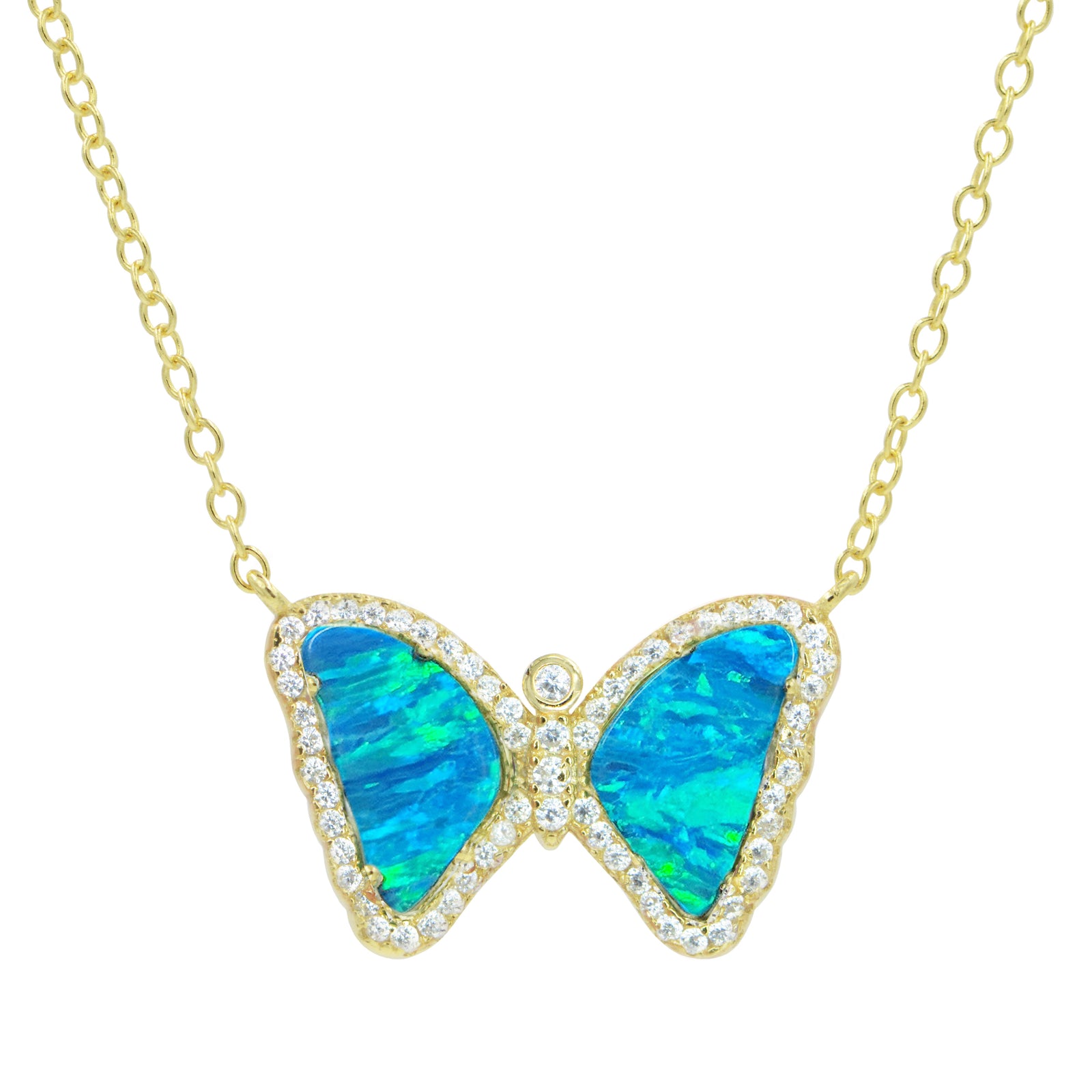 Mini opal butterfly necklace blue green gold