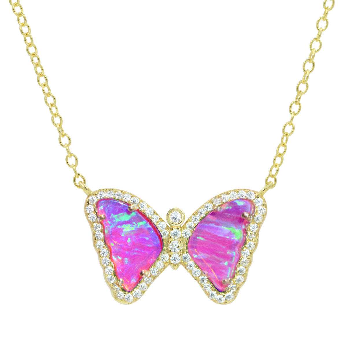 Mini opal butterfly necklace fuchsia gold