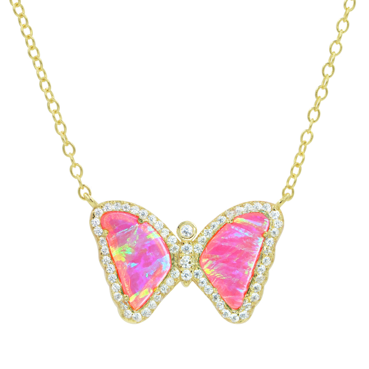 mini opal butterfly necklace hot pink gold