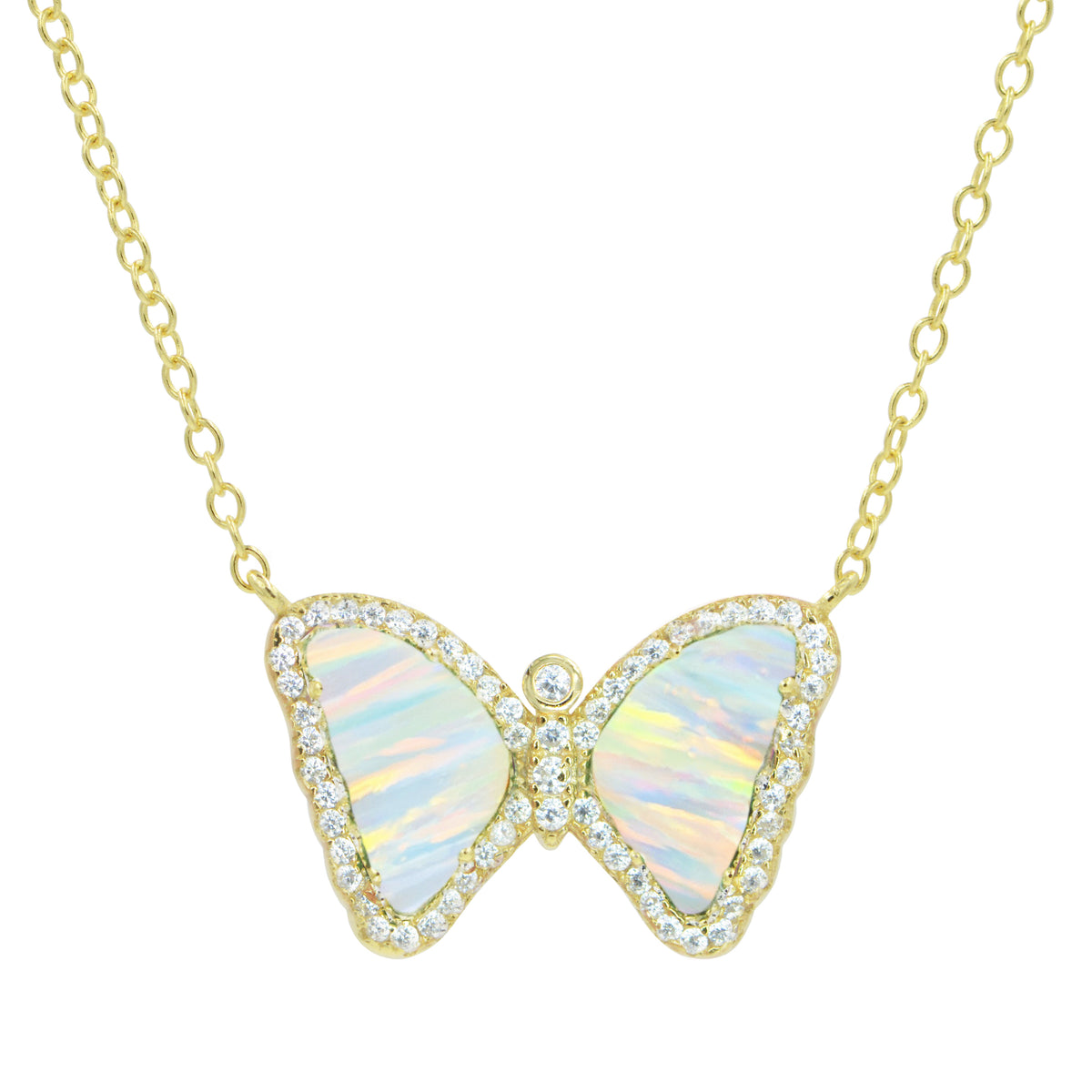Mini opal butterfly necklace in white gold