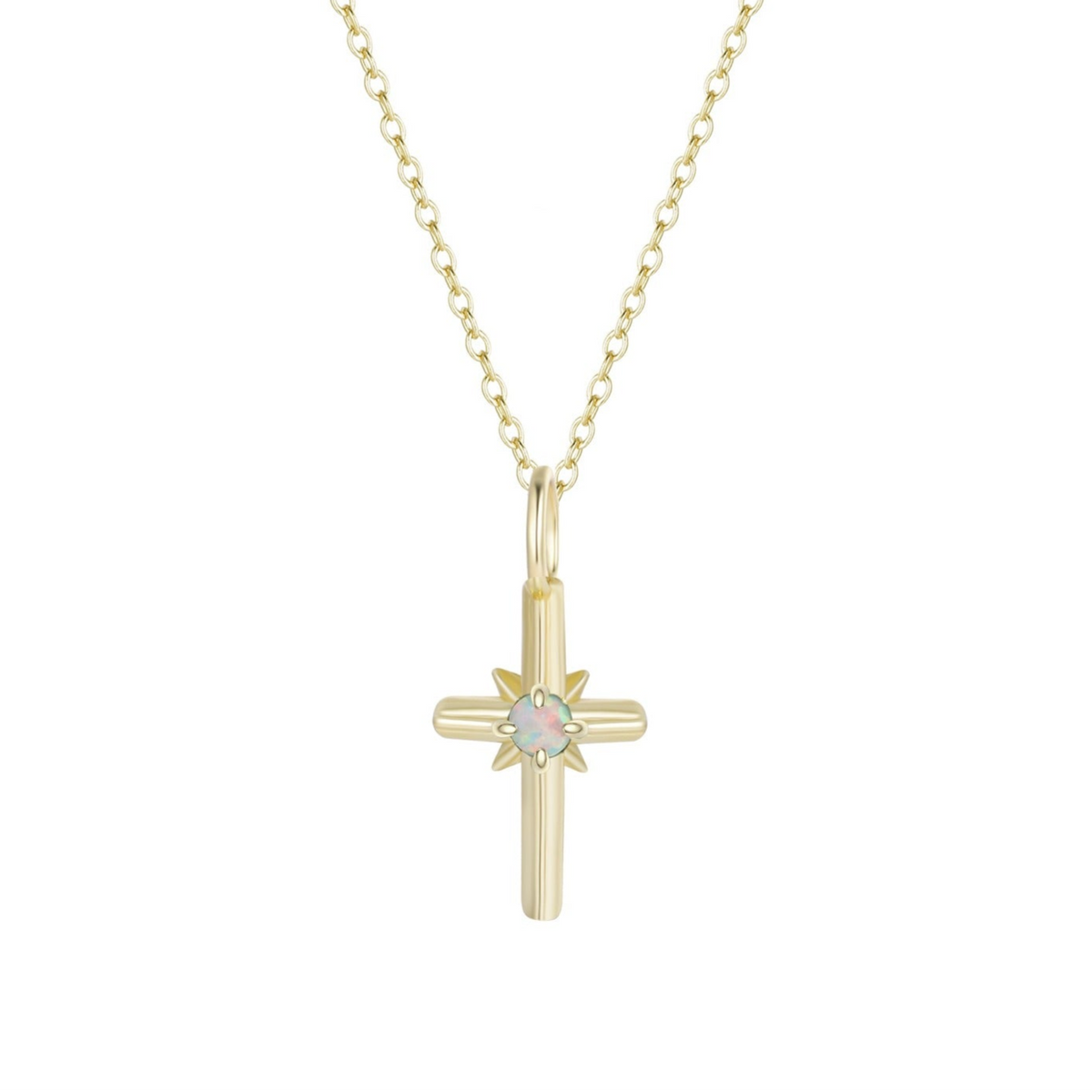 Opal Cross Charm Necklace