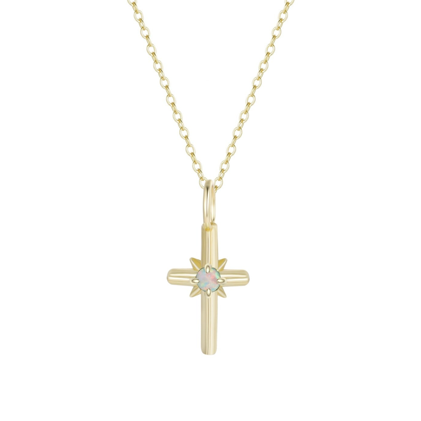 Opal Cross Charm Necklace