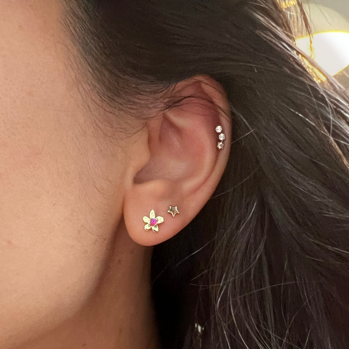 mini opal flower stud earrings fuchsia