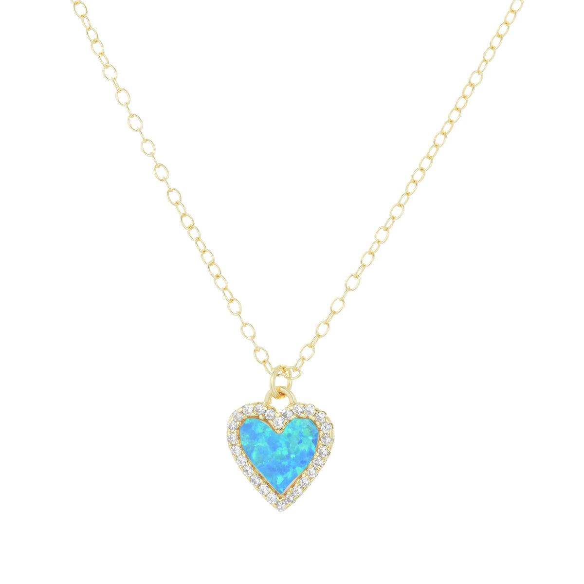 mini opal heart necklace with crystals blue green opal gold