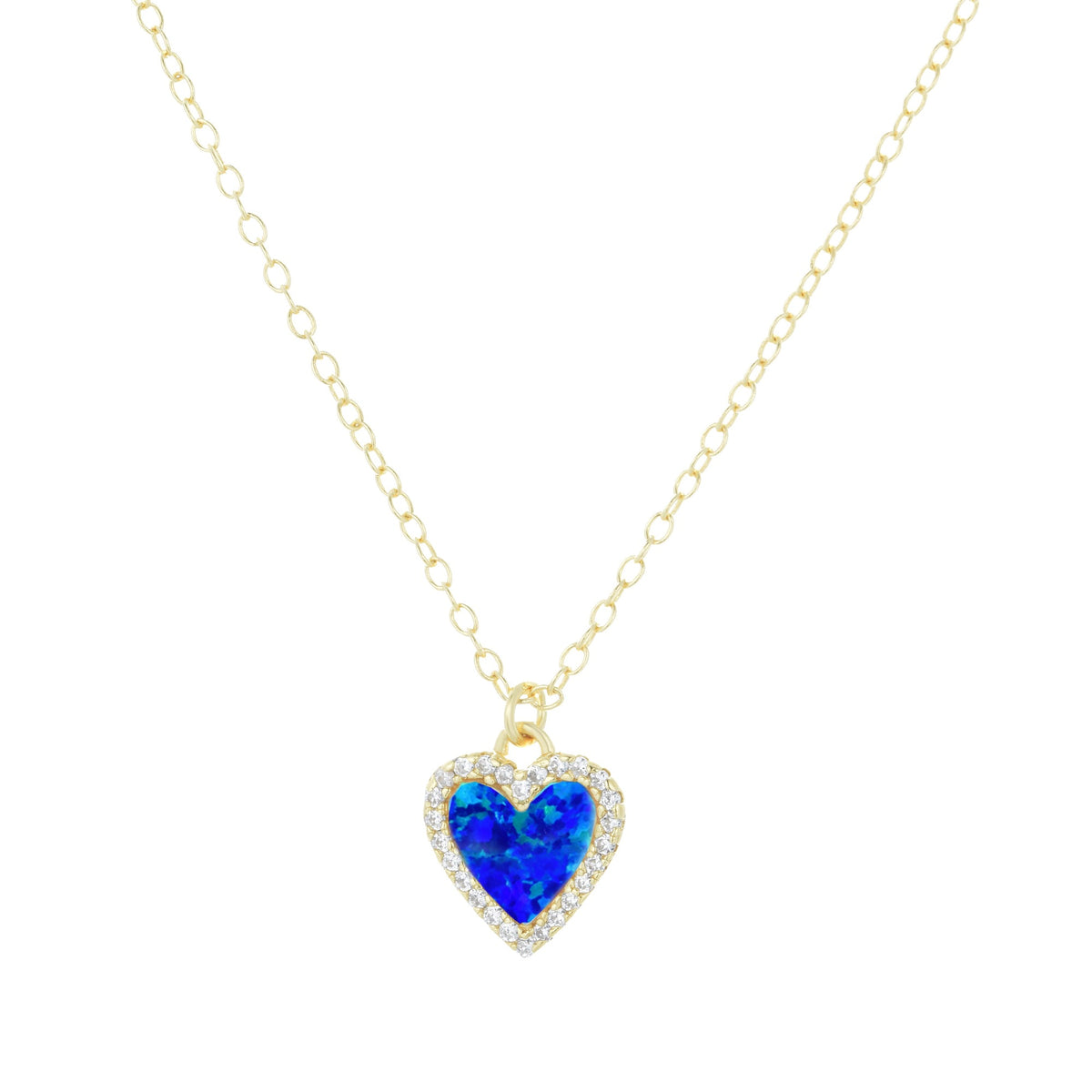 mini opal heart necklace with crystals indigo blue opal gold